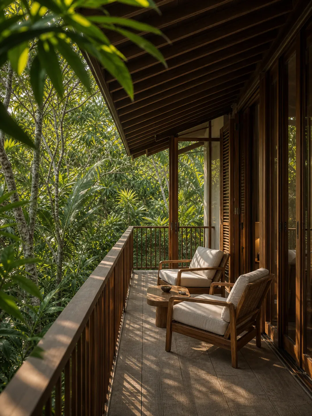 Balcony seating among the treetops